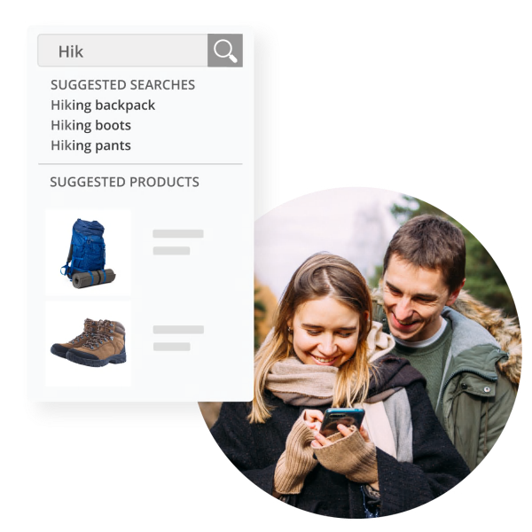 man and woman using smartphone for ecommerce site search
