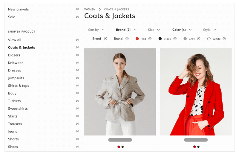 Faceted navigation on ecommerce site