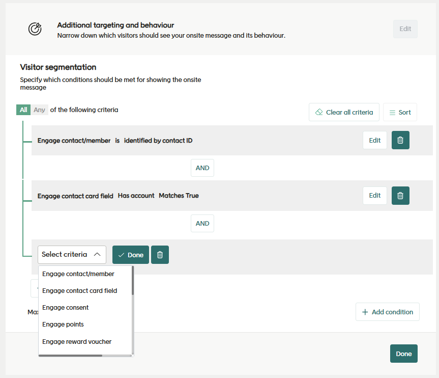 Onsite messaging targeting 
